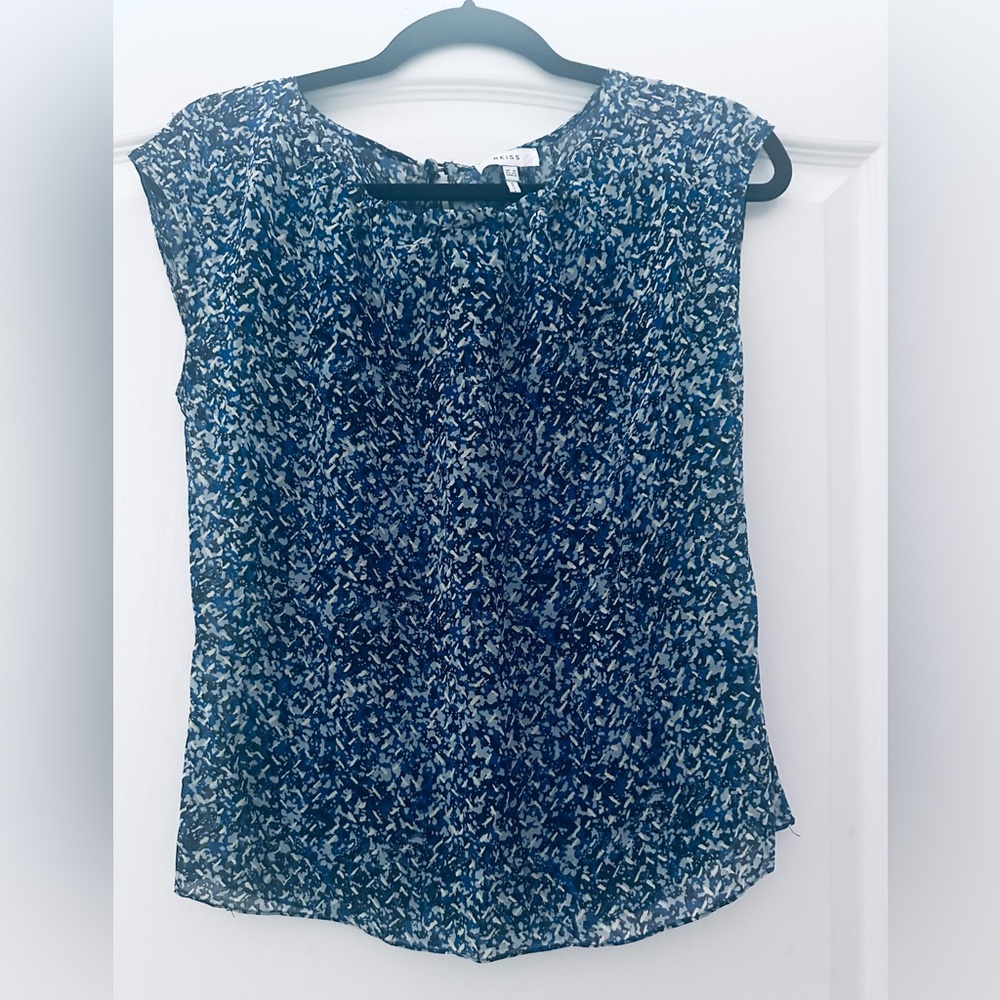Reiss Navy and White Patterned Blouse US2